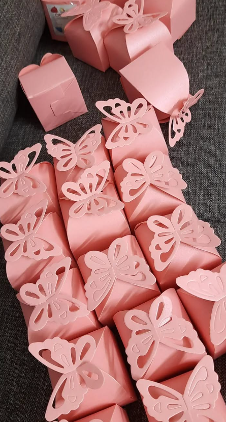 Pink butterfly return gift chocolate boxes for birthday parties and weddings