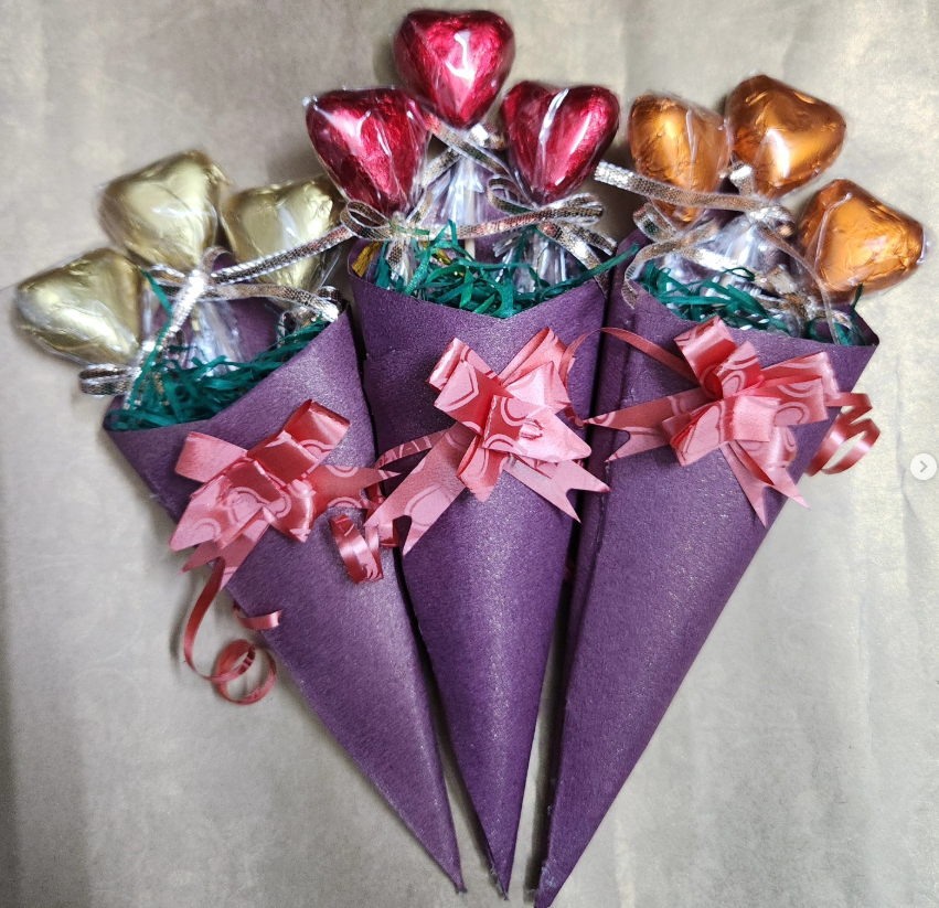 Mini heart chocolate cone bouquets with ribbon