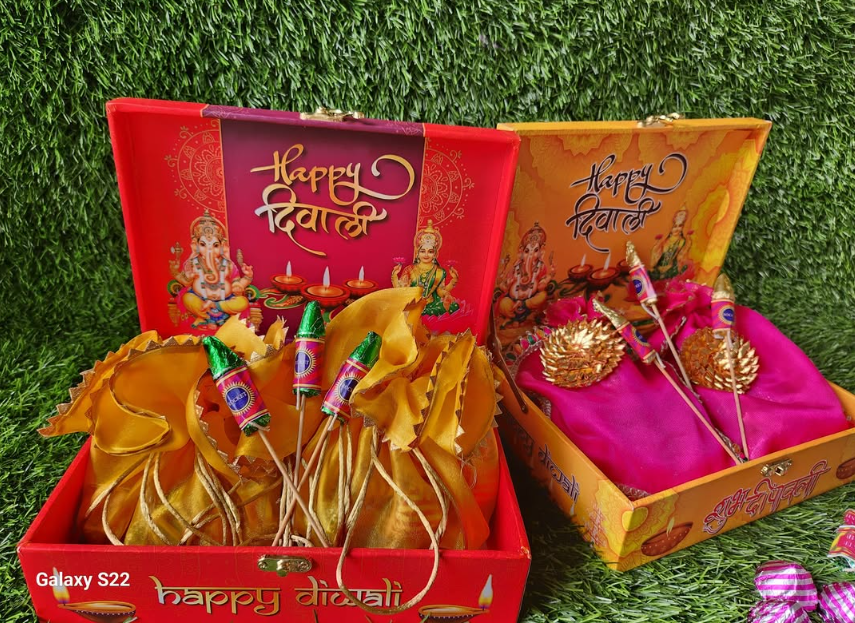 Happy Diwali corporate chocolate gift boxes with potli packaging