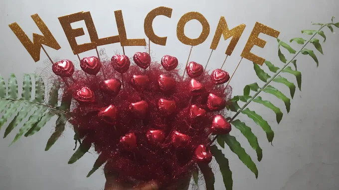 Celebration chocolate bouquet with heart chocolates and greeting letters